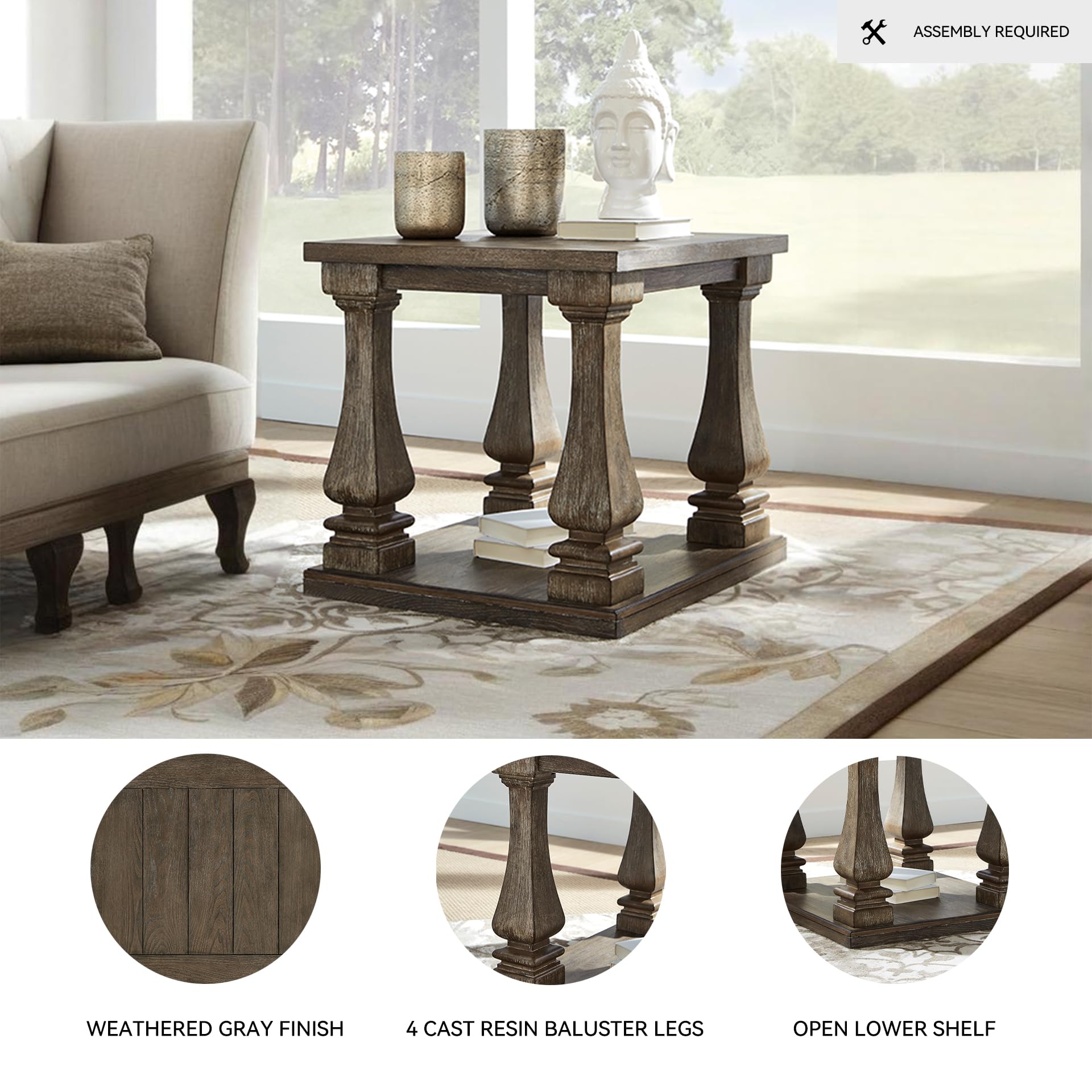 Rustic End Table with Lower Shelf