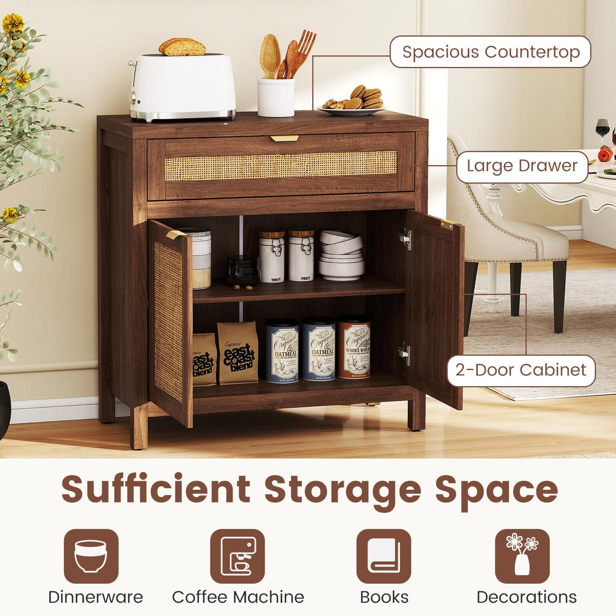 Rattan Sideboard Cabinet Set of 2