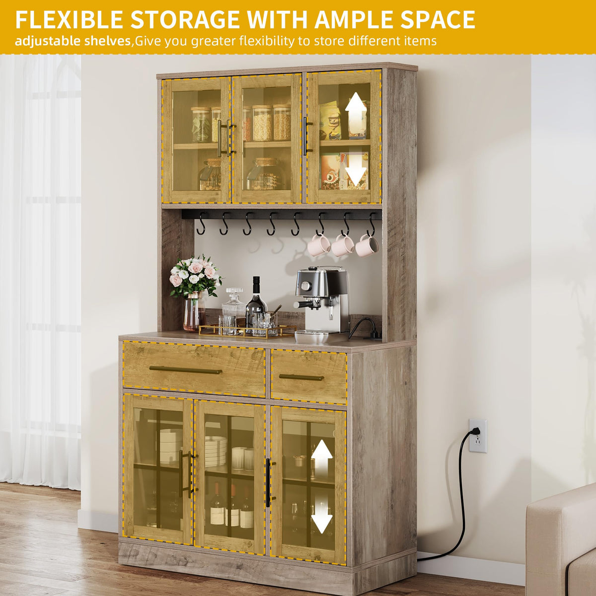 Kitchen Pantry Cabinet with Power Outlets