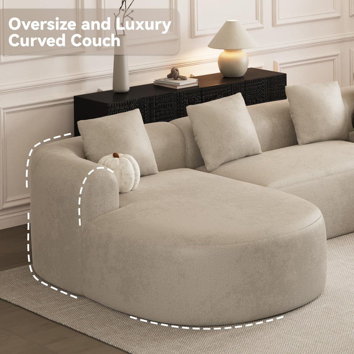 ONEMMLION 136" Oversized Boneless U-Shaped Sectional Sofa, Light Brown