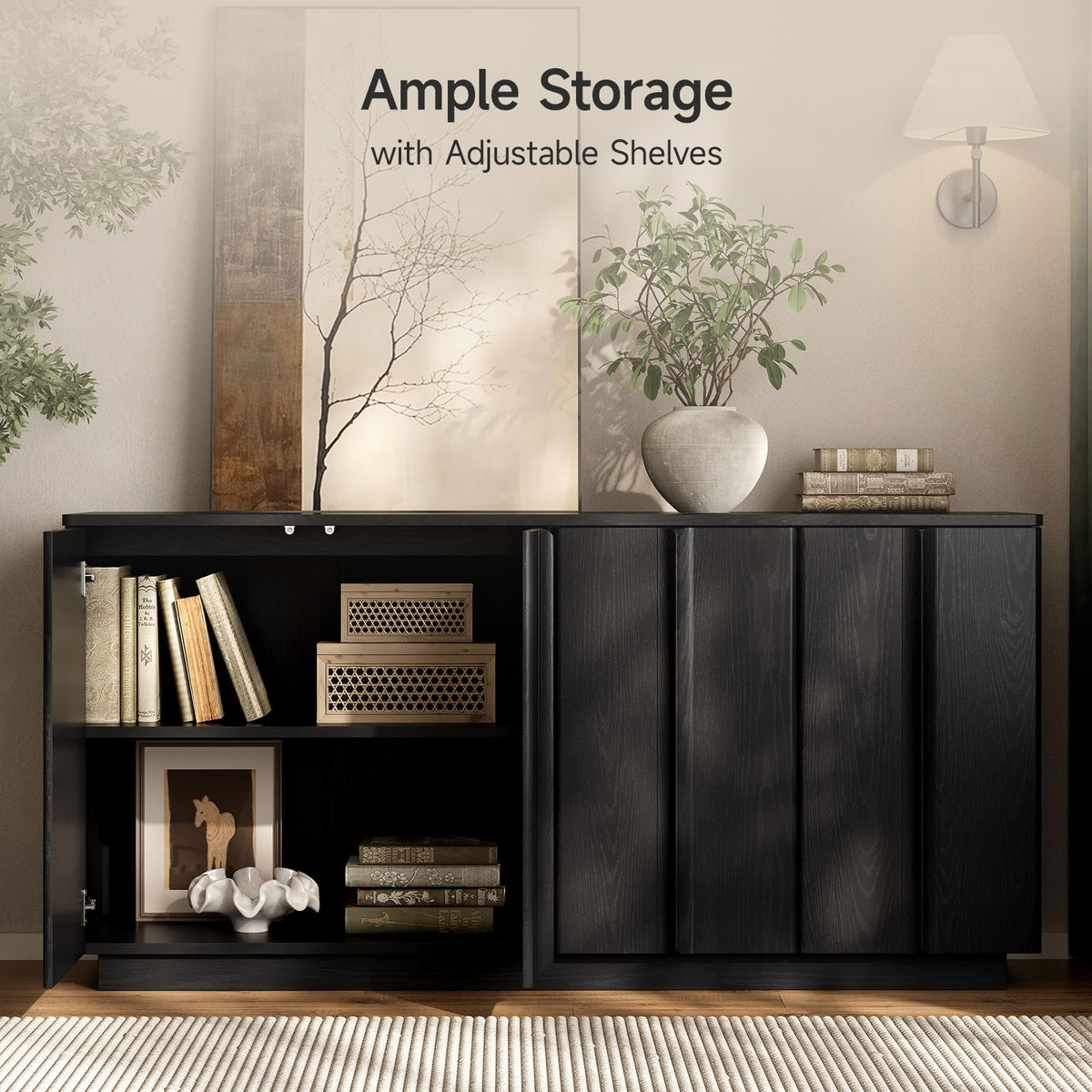 ONBRILL 61" Sideboard Buffet Cabinet with Storage Black
