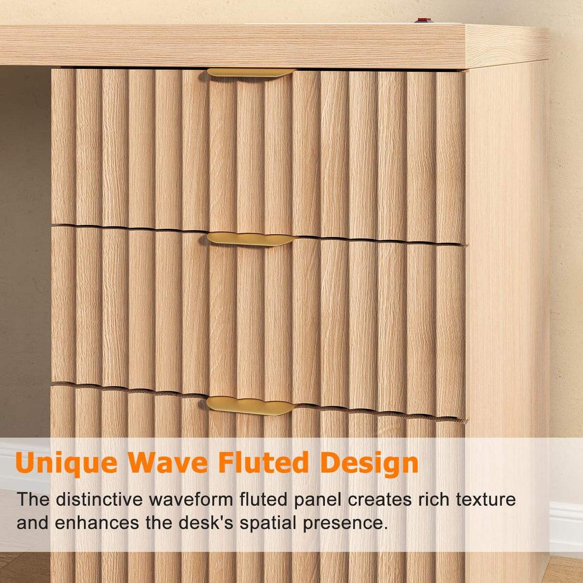 Natural Oak Fluted L-Shaped Desk