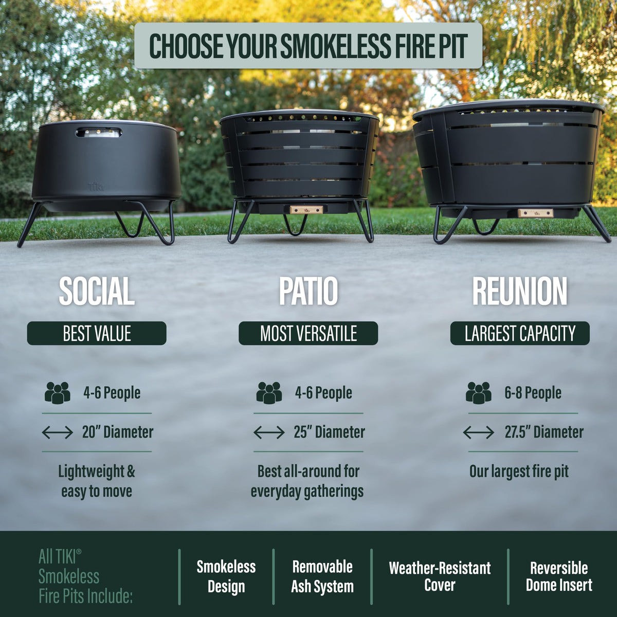 TIKI Social 20-Inch Portable Smokeless Outdoor Wood Burning Fire Pit