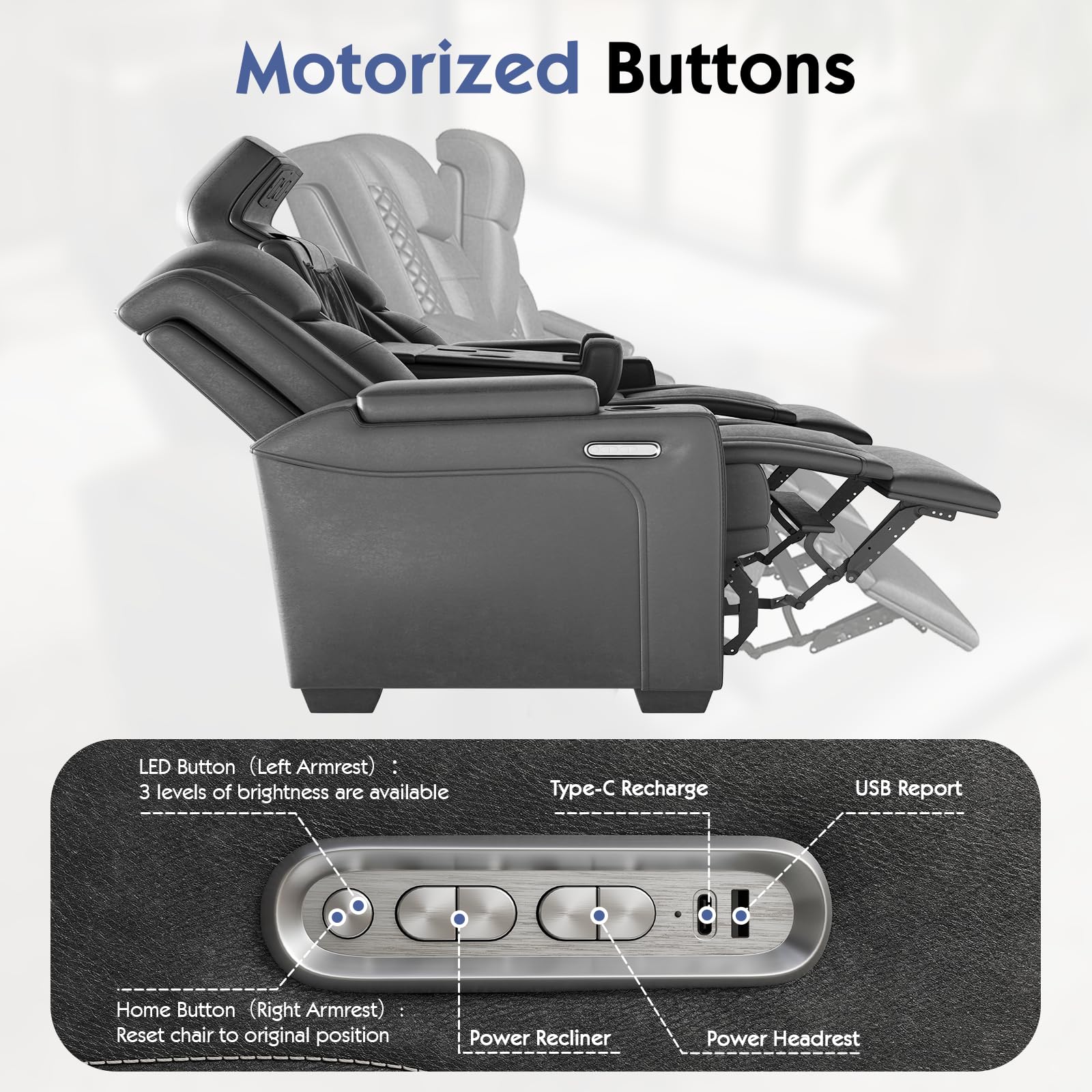 3-Seat Power Recliner Sofa with Wireless Charging & Tray Table
