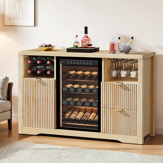 Coffee Bar Cabinet with Fridge Space & Wine Rack