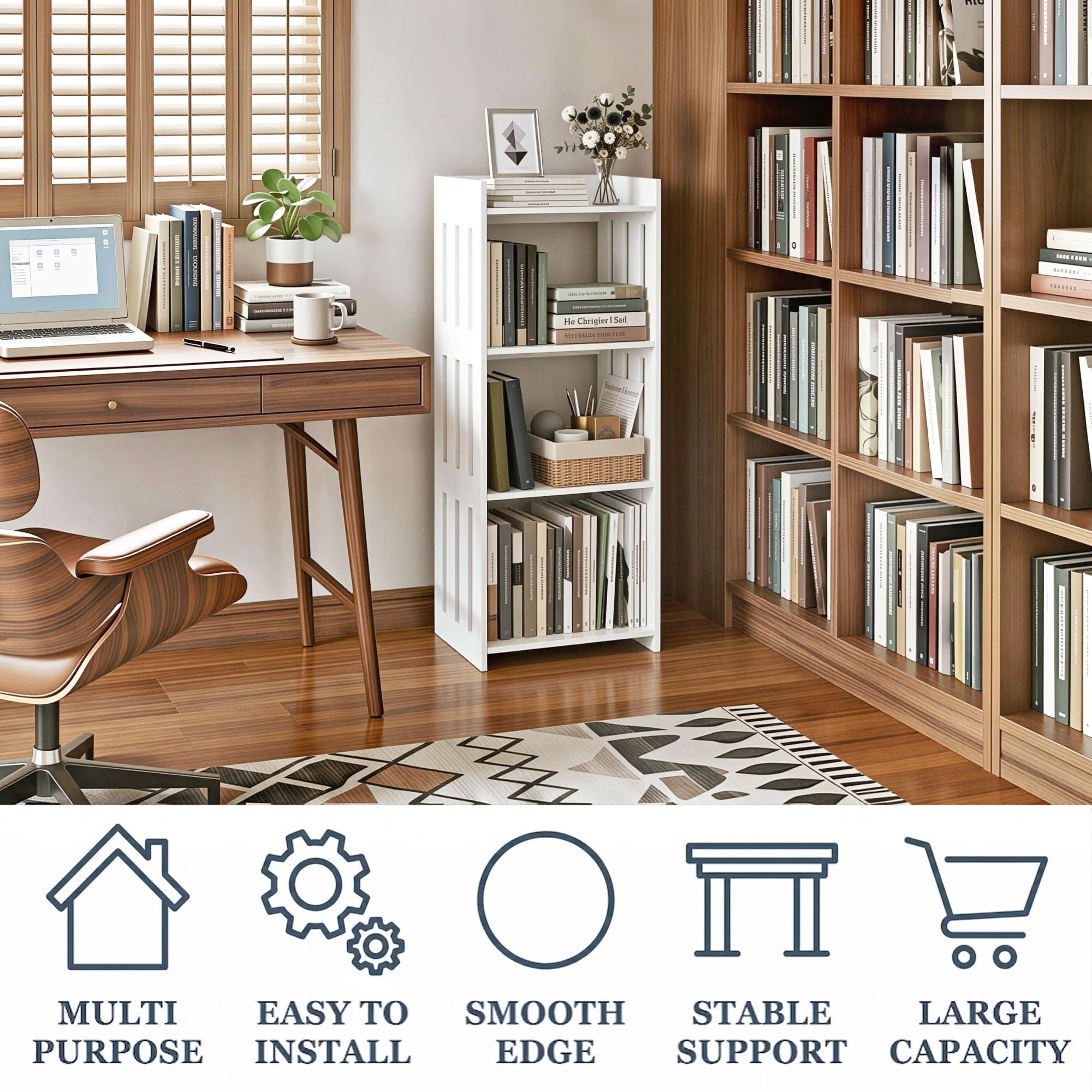 HAYOFAMY Bookshelf, Bookcase for Small Spaces, 4 Tier Shelf White Book Organizer Storage Display Rack for Kids Room, Living Room, Office, Bedroom and Bathroom