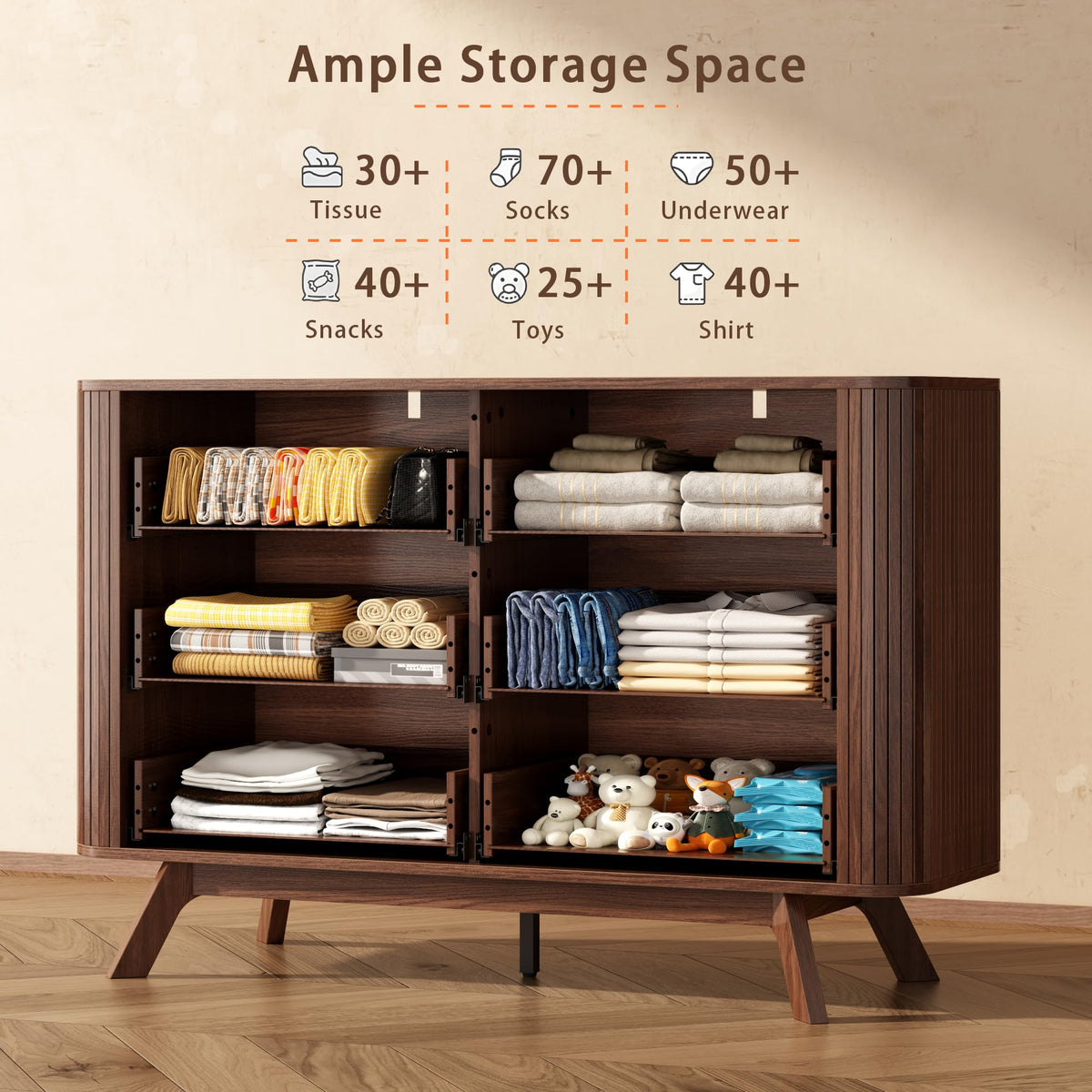 Walnut 6-Drawer Dresser