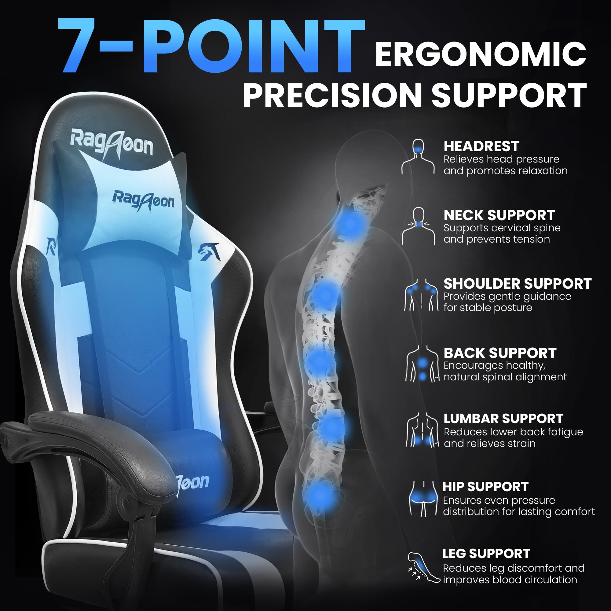Ergonomic Gaming Chair with Footrest, Headrest & Lumbar Support