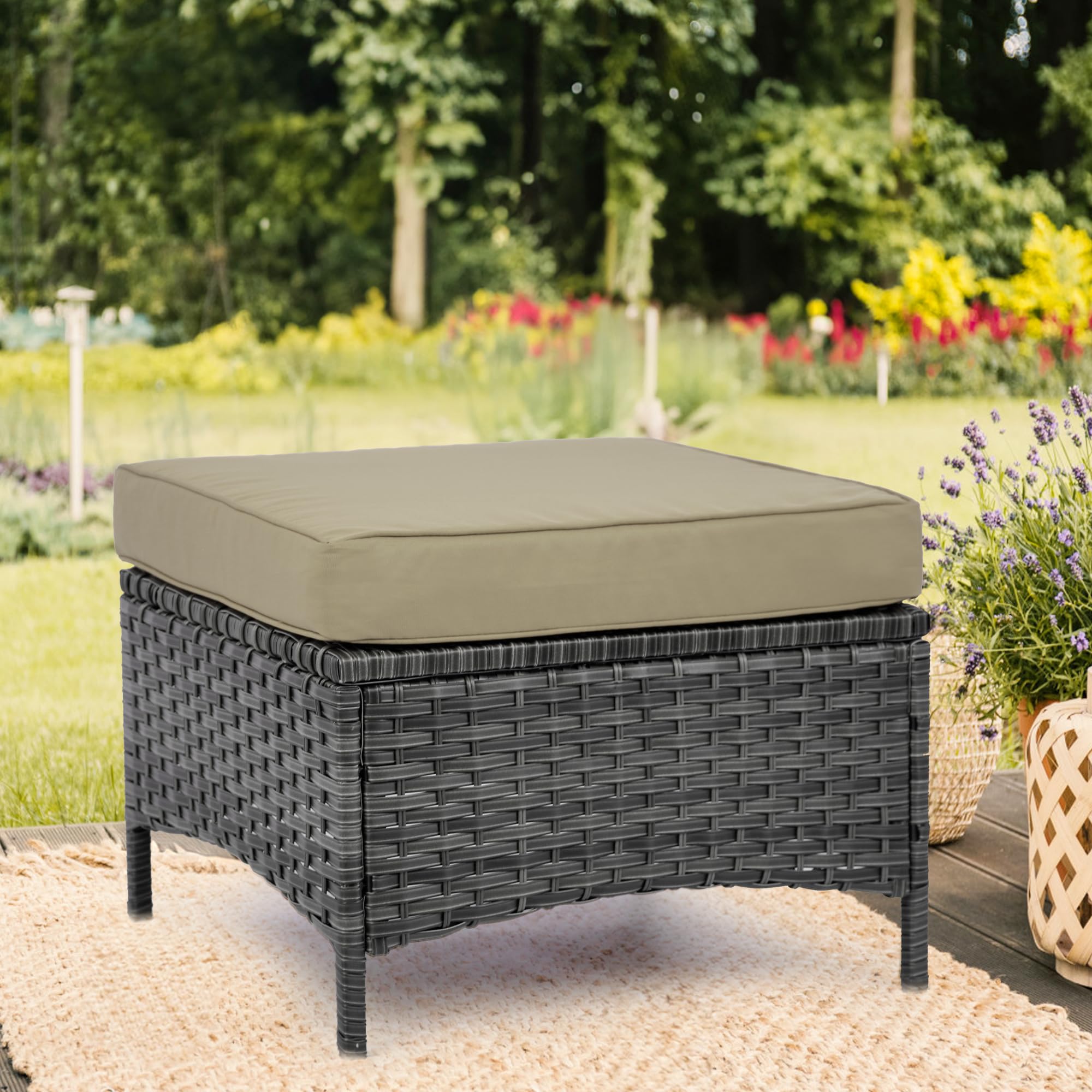 Outdoor Wicker Ottoman Set of 2