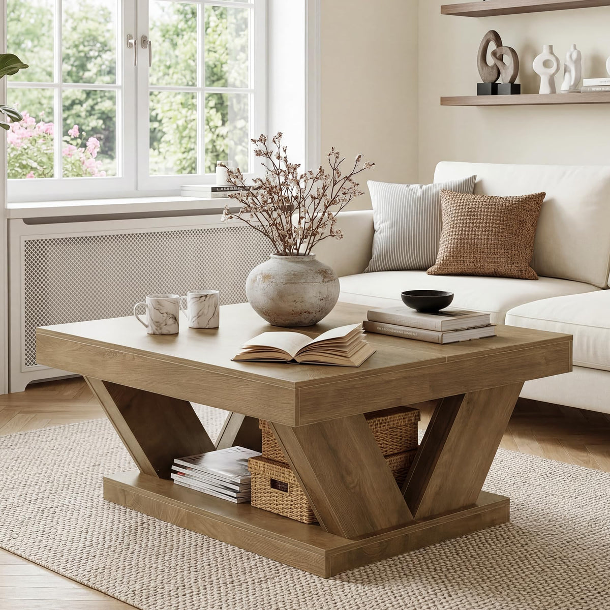 Rustic Square Coffee Table with Storage