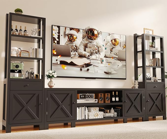 94" Wall Unit Entertainment Center with Bookshelves
