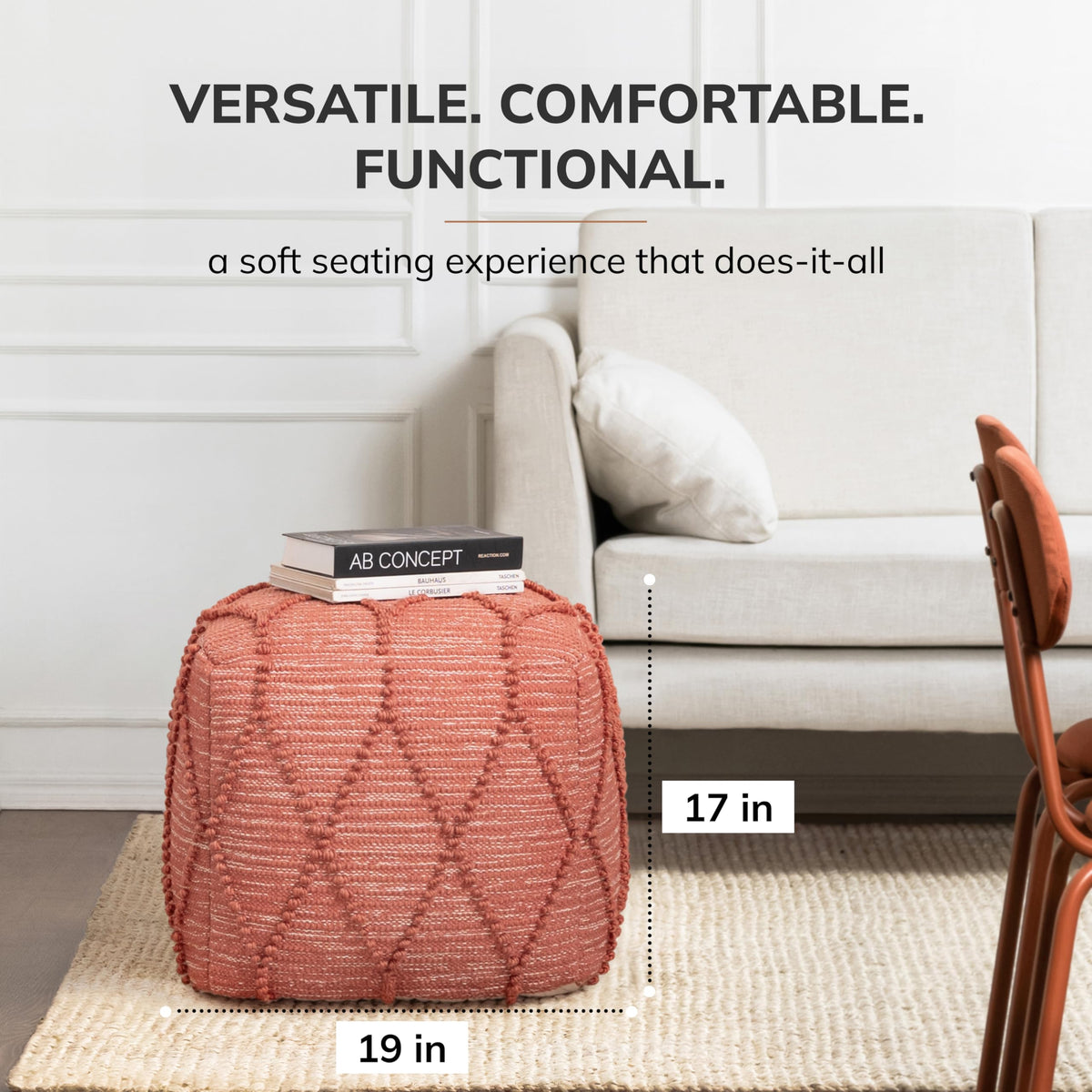 Anji Mountain 17" H x 19" W Handmade Pouf Ottoman for Living Room & Couch