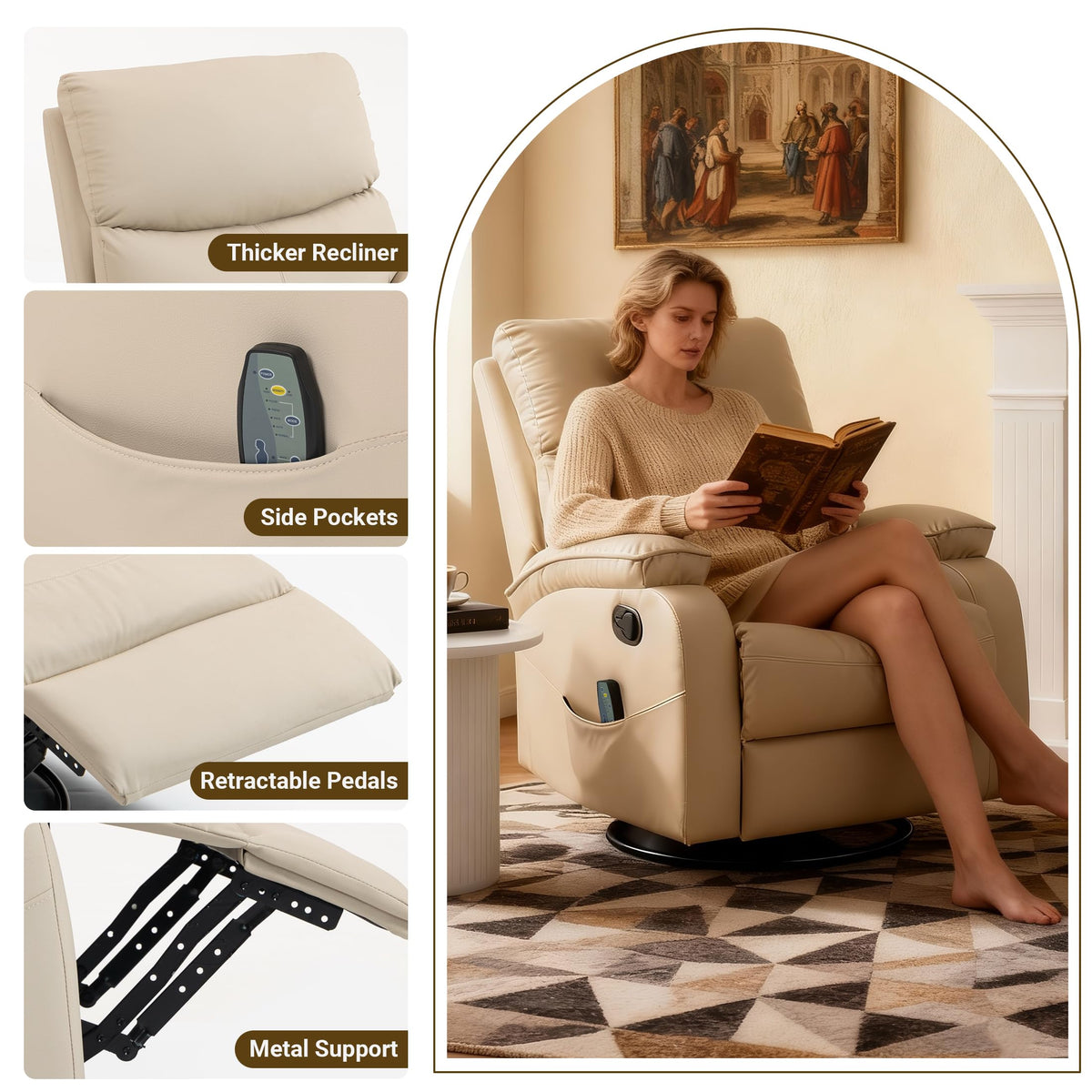 Culect 360° Swivel Rocking Recliner Chair with Massage | Small Space