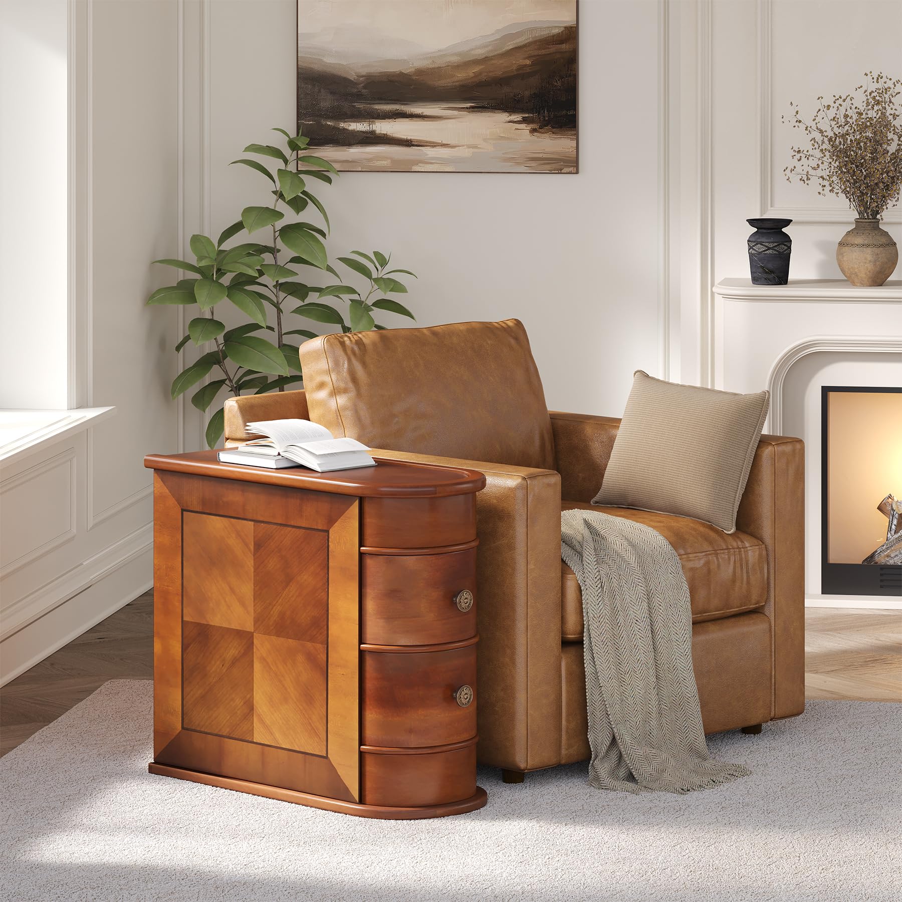 Wood End Table with 2 Drawers