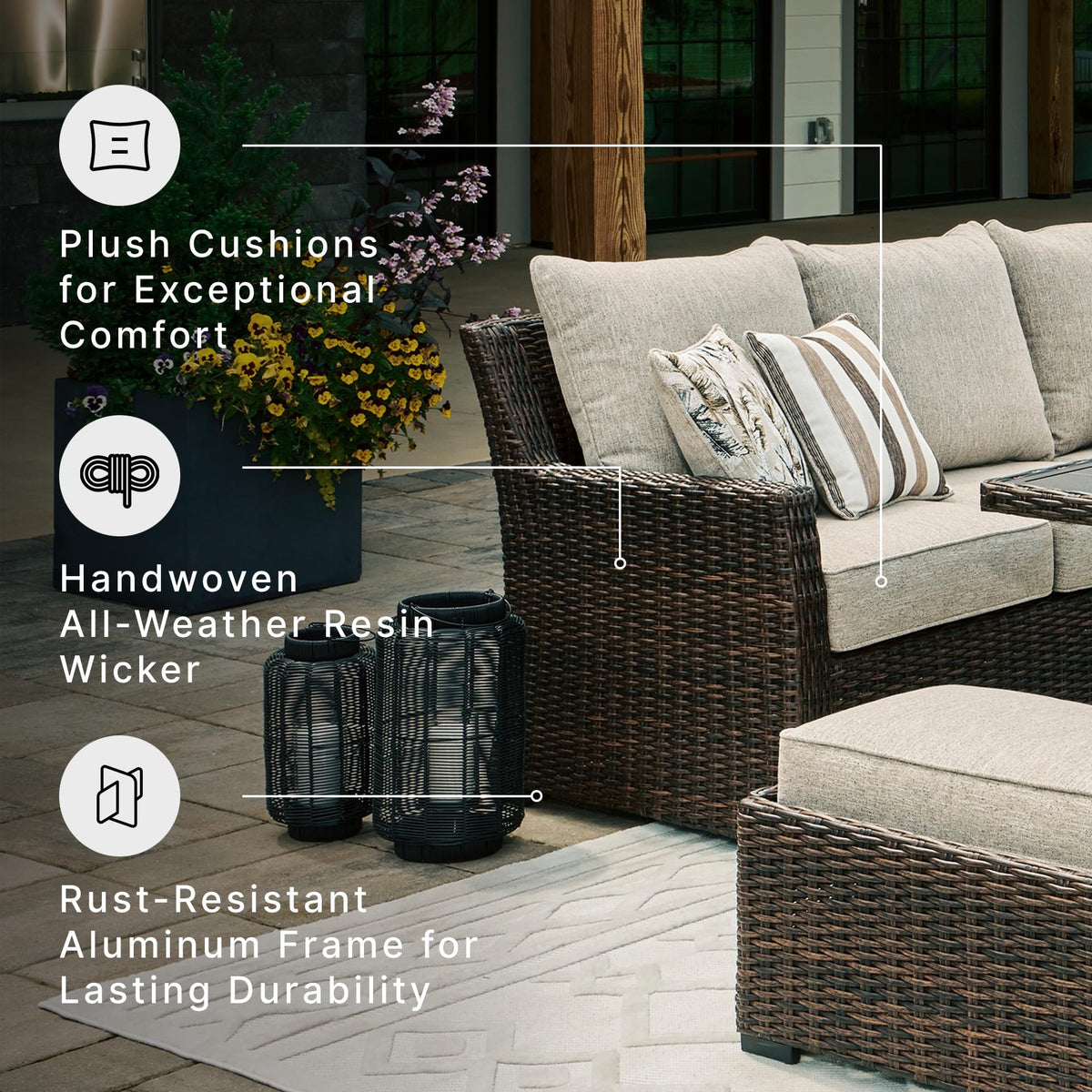 3-Piece Wicker Patio Sectional with Bench