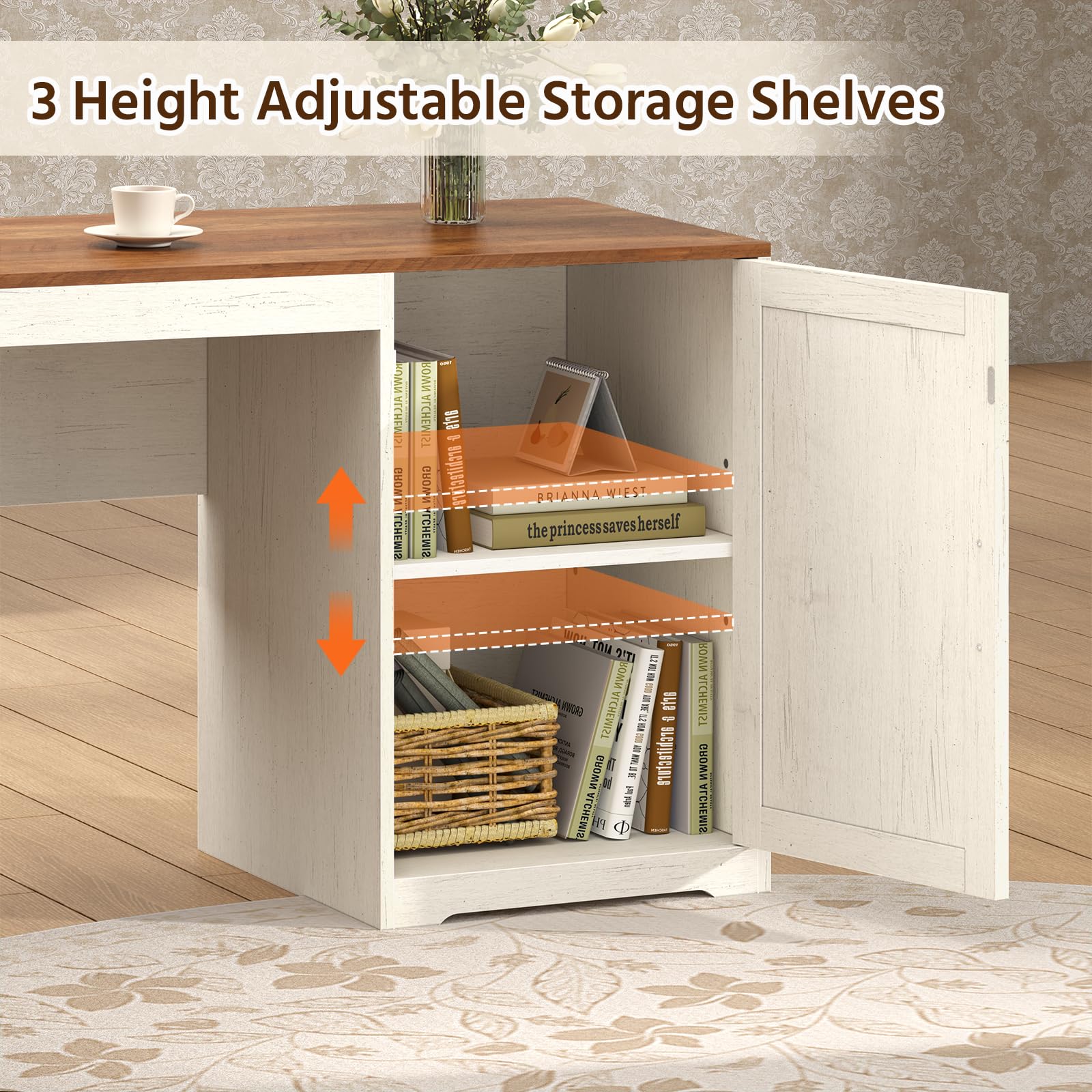 Farmhouse L-Shaped Desk with Drawers, Storage & Power Outlet