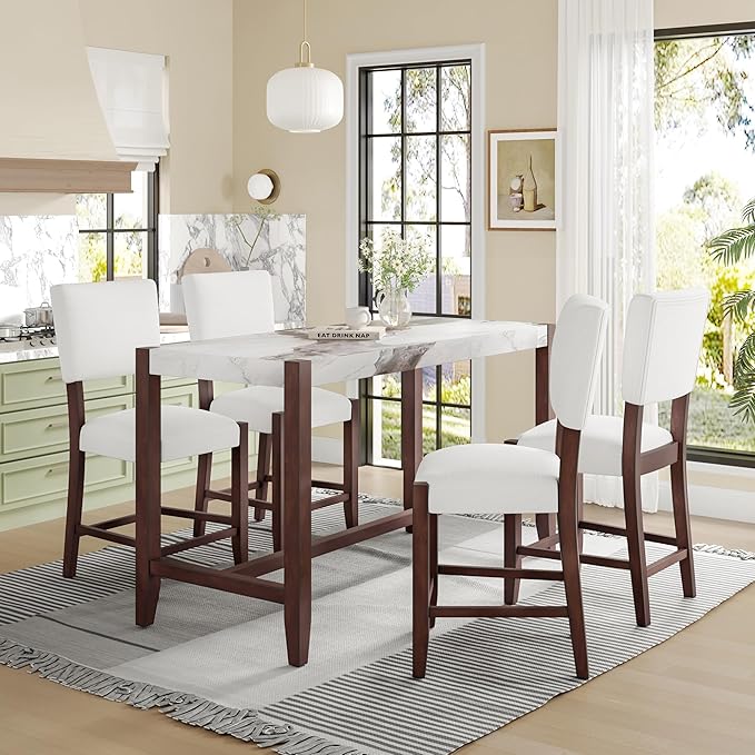 5-Piece Counter Height Dining Table Set with 4 Cushioned Chairs