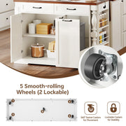 Homiflex Kitchen Island with Power Outlet & Trash Cabinet, 47.6" Roman Style Rolling Kitchen Island with Drop Leaf Tabletop 11.8", Kitchen Cart with Spice Rack & Drawers & Cabinets Coffee Bar Station