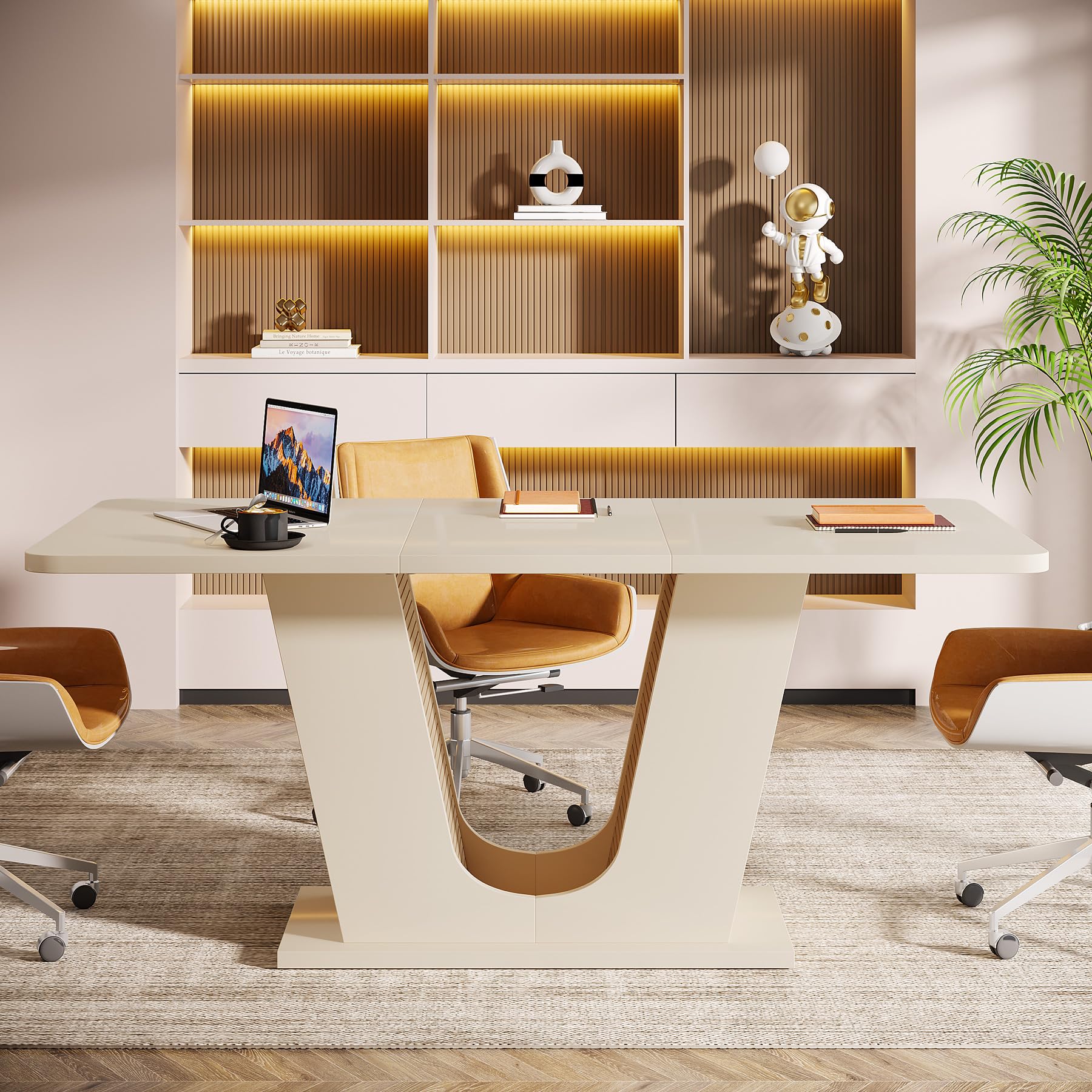 55-Inch Rectangular Conference Table with U-Shaped Base