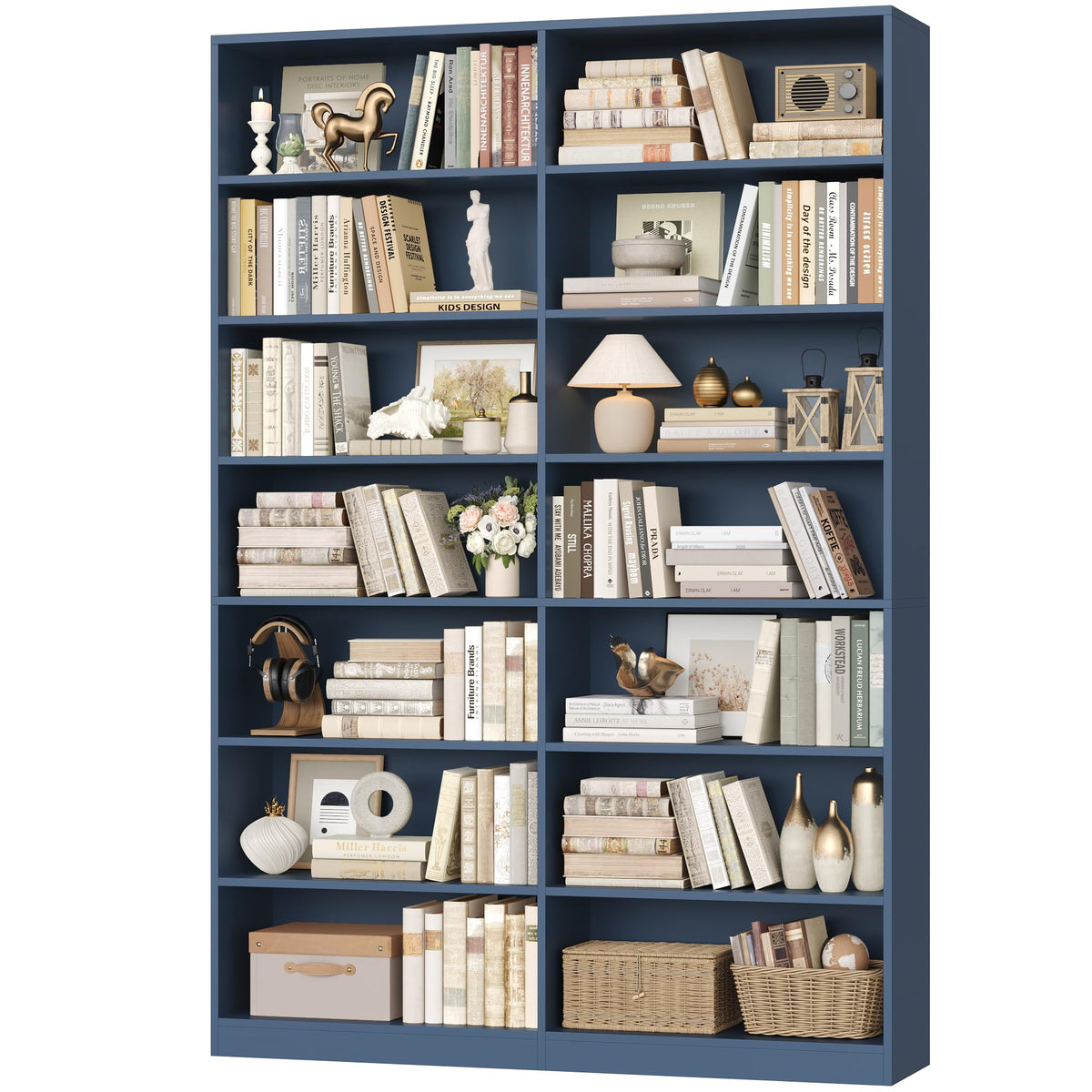 FACBOTALL 83.7" Tall Bookshelf and Bookcase, 7-Tier Double Bookshelves Blue