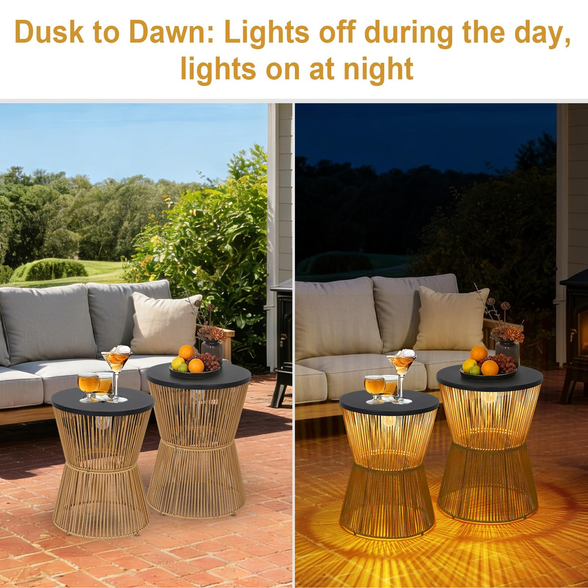 Solar Rattan Side Tables, Set of 2