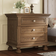 AMERLIFE Solid Wood 3 Piece Bedroom Set Including 65.2" High Queen Bed Frame, Fully Assembled Nightstands Set of 2 with 2 Storage Drawers for Bedroom, Light Brown