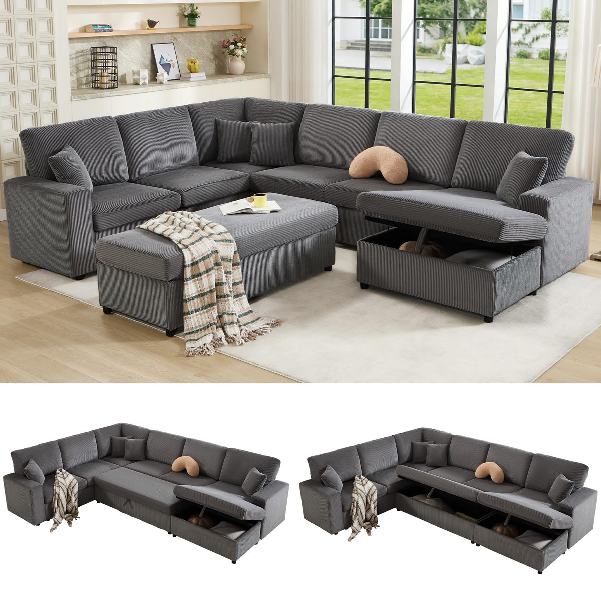 Corduroy Sleeper Sectional with Storage