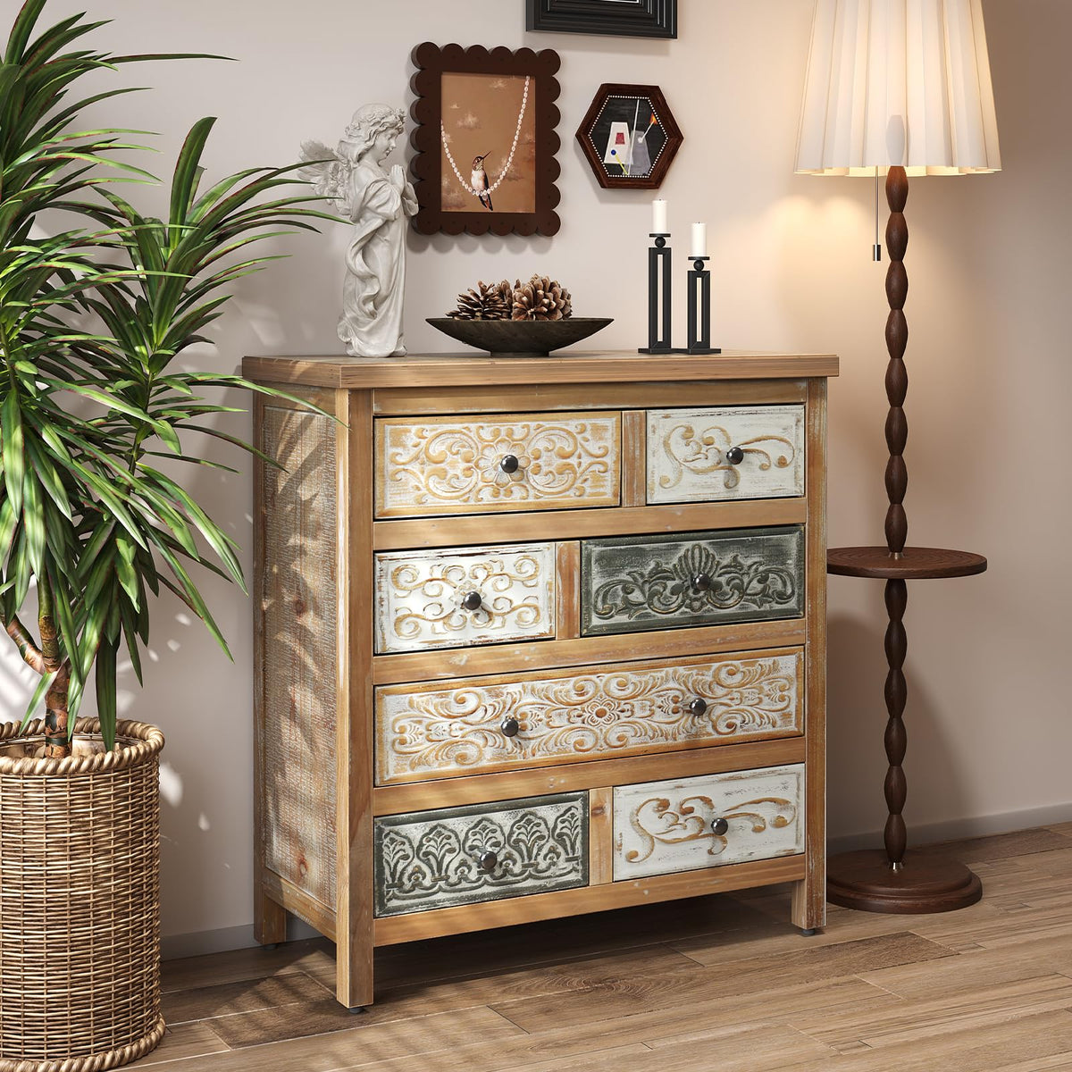 Carved Wood 7-Drawer Dresser