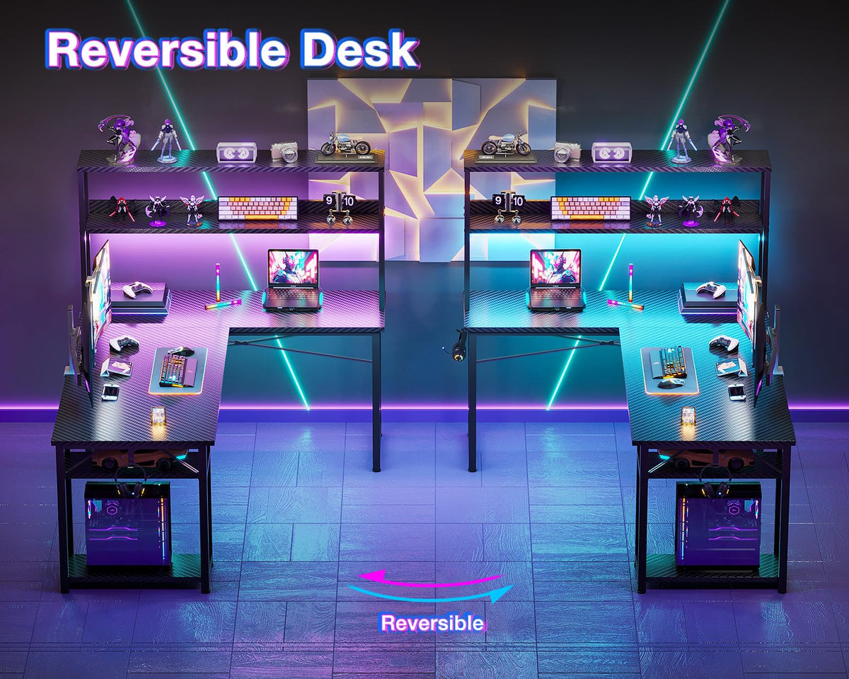 ODK 53 Inch L Shaped Gaming Desk with Hutch & Headphone Hook