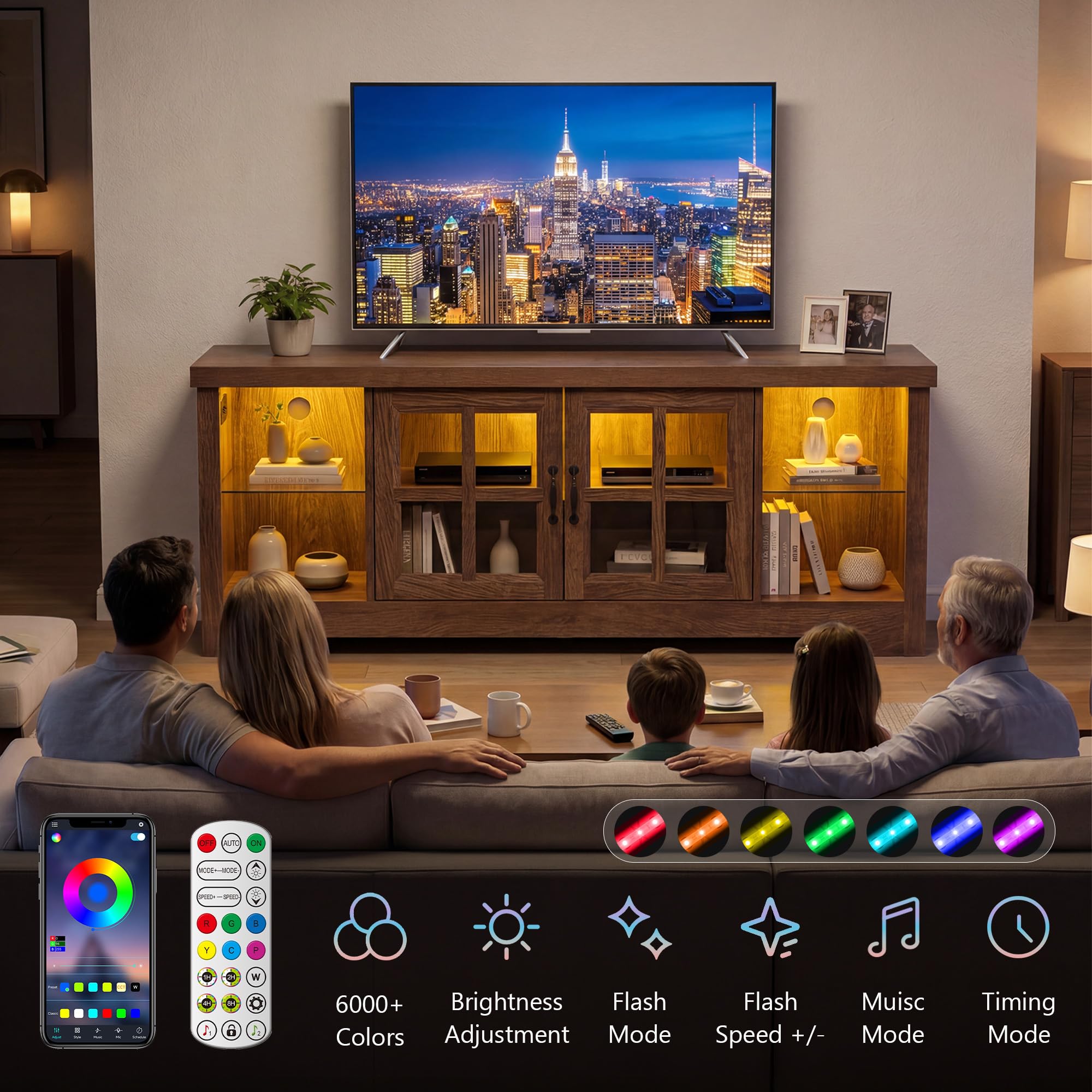 55" LED TV Stand with Charging Station & Adjustable Shelf