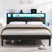 Bed Frame with LED Lights & Charging Station