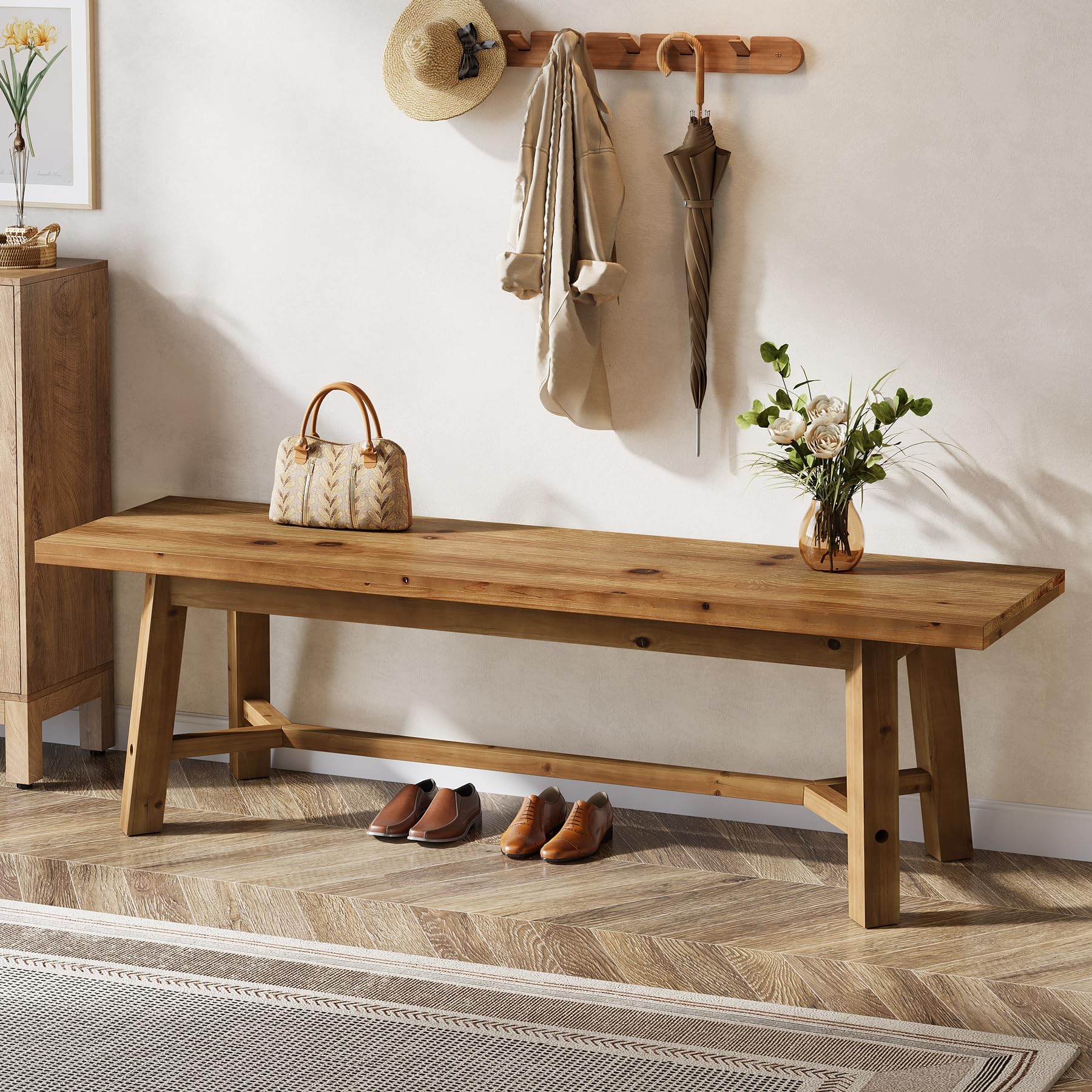 55" Solid Wood Farmhouse Bench