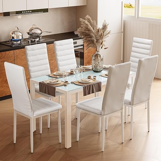 7-Piece Tempered Glass Dining Table Set for 6