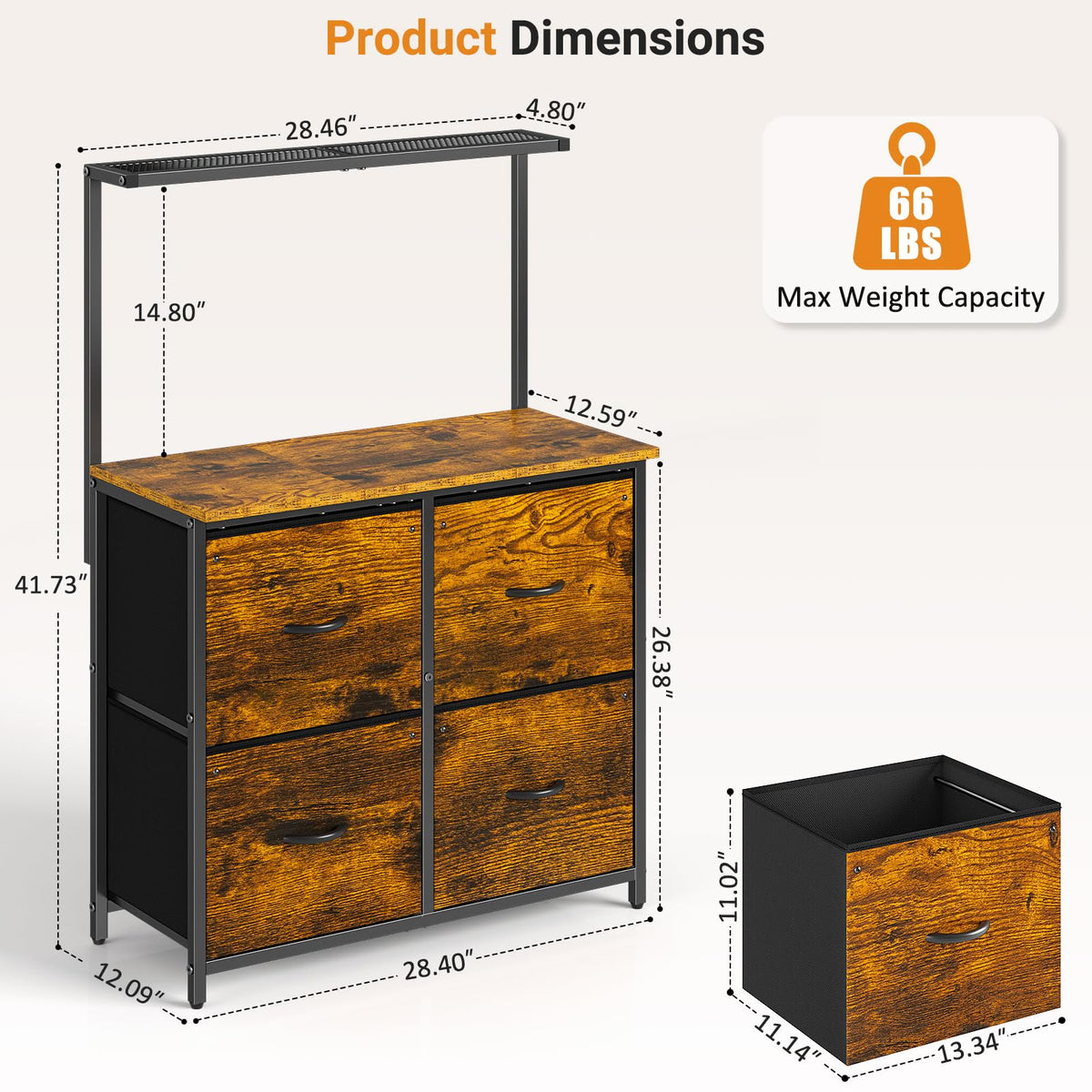 4-Drawer File Cabinet with Printer Stand