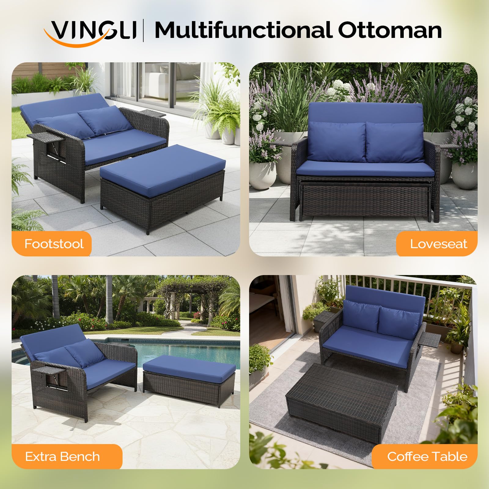 Convertible Patio Daybed with Storage Ottoman