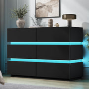 Jocoevol 6 Drawer Dresser with LED Lights, Modern Black Dresser for Bedroom
