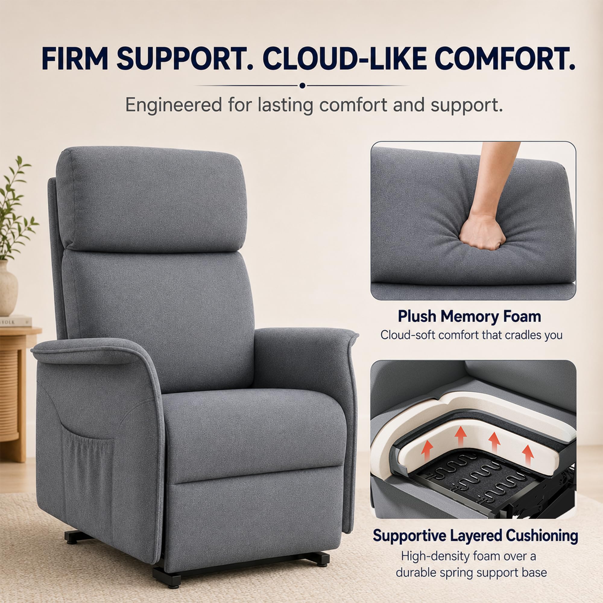 OKUP Power Lift Recliner Chair with Massage and Heat for Elderly, Electric Recliner Chairs for Adults with Side Pocket Remote Control, Infinite Position, Fabric (Dark Grey)