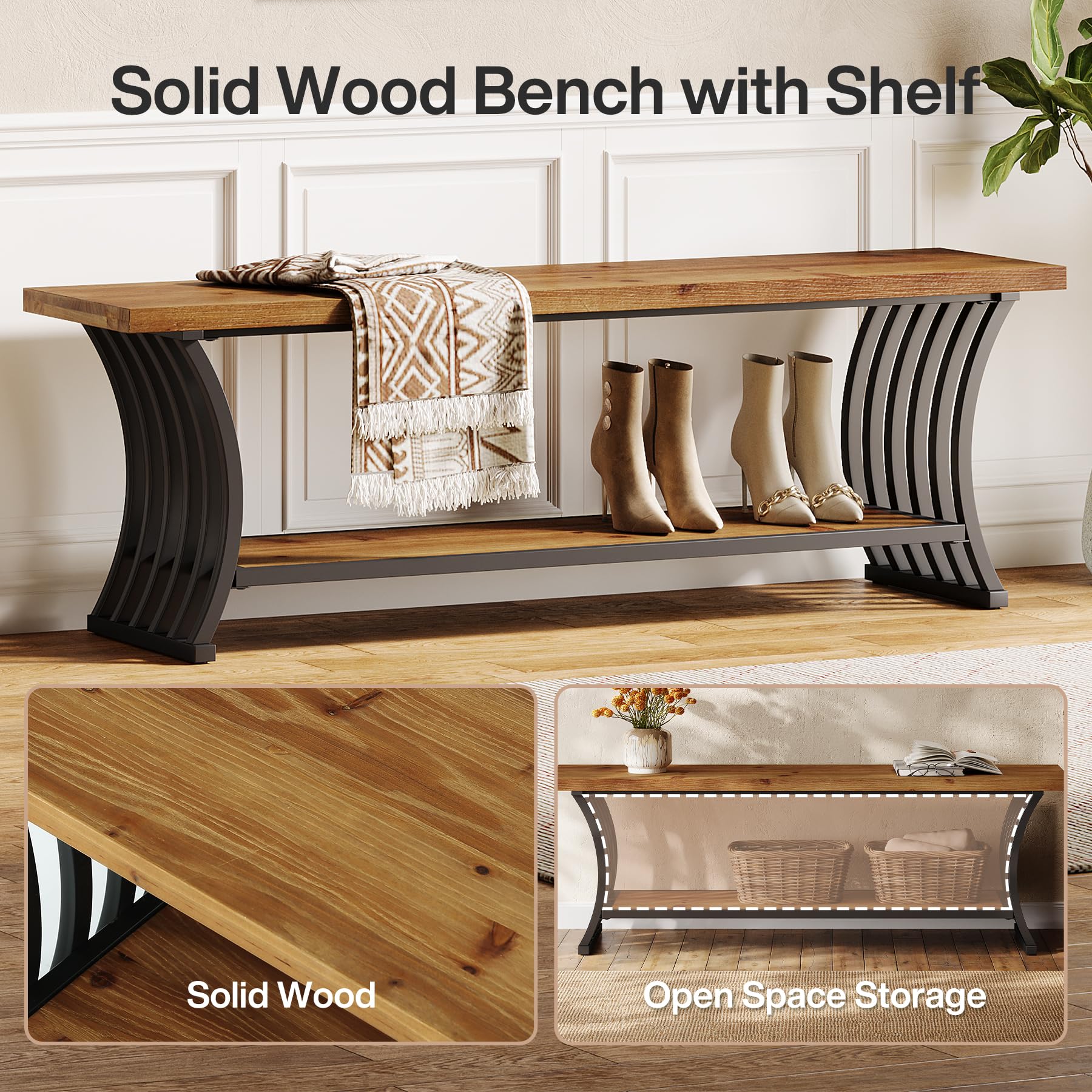 Industrial Entryway Bench with Shelf