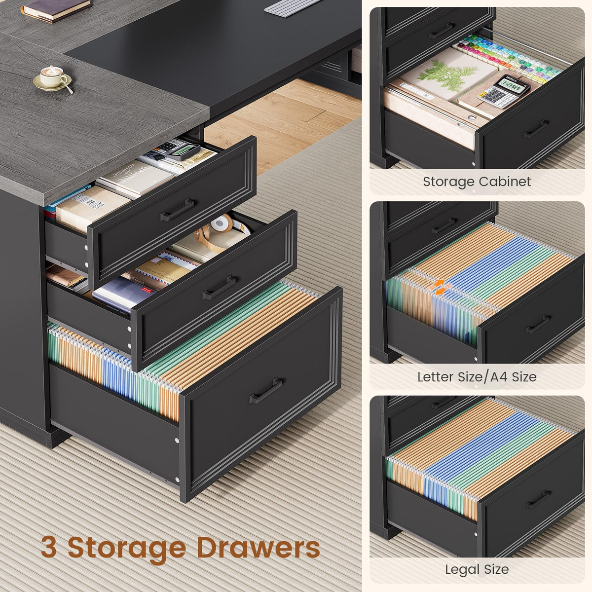 L-Shaped Executive Desk with Charging Station