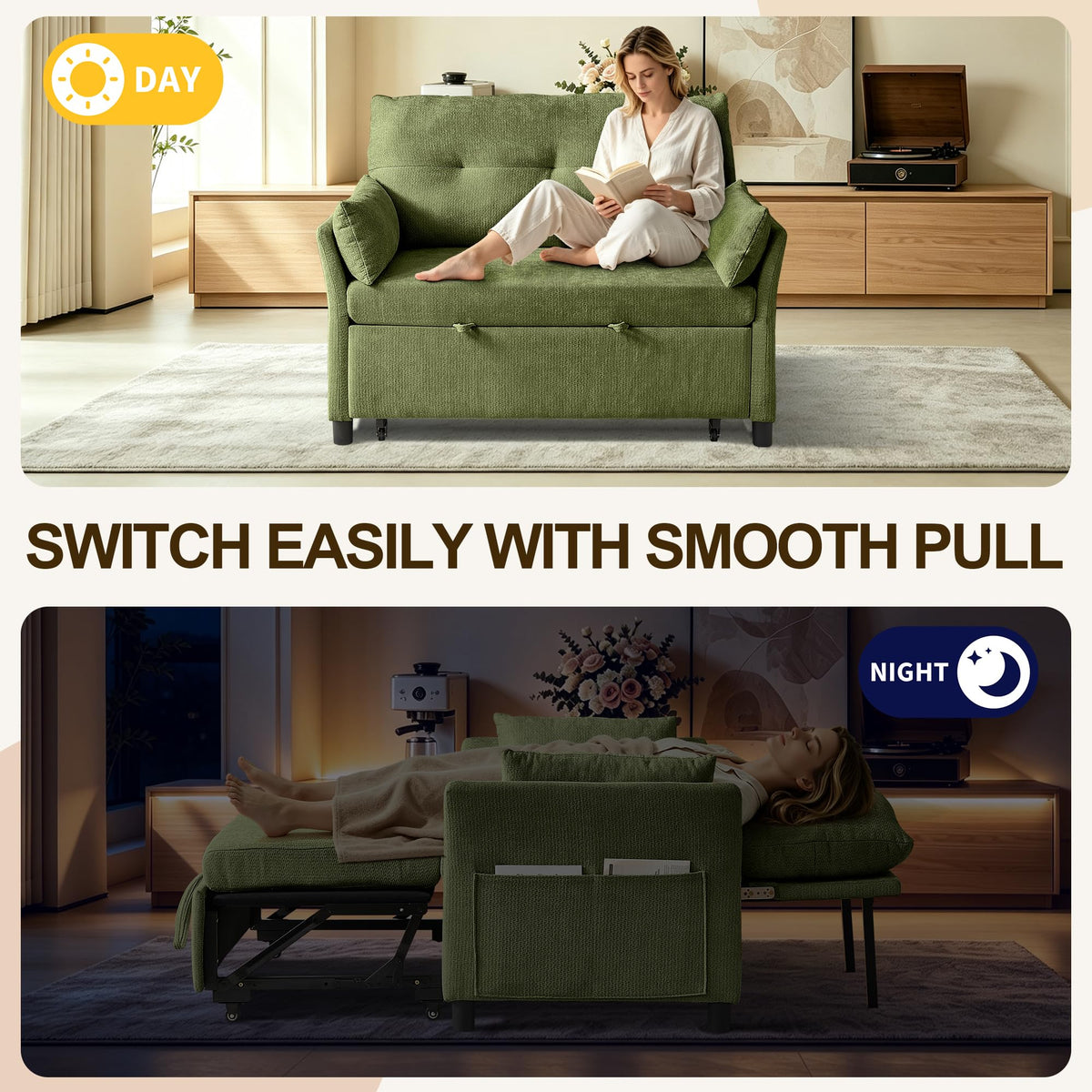 Green Convertible Loveseat Sofa Bed