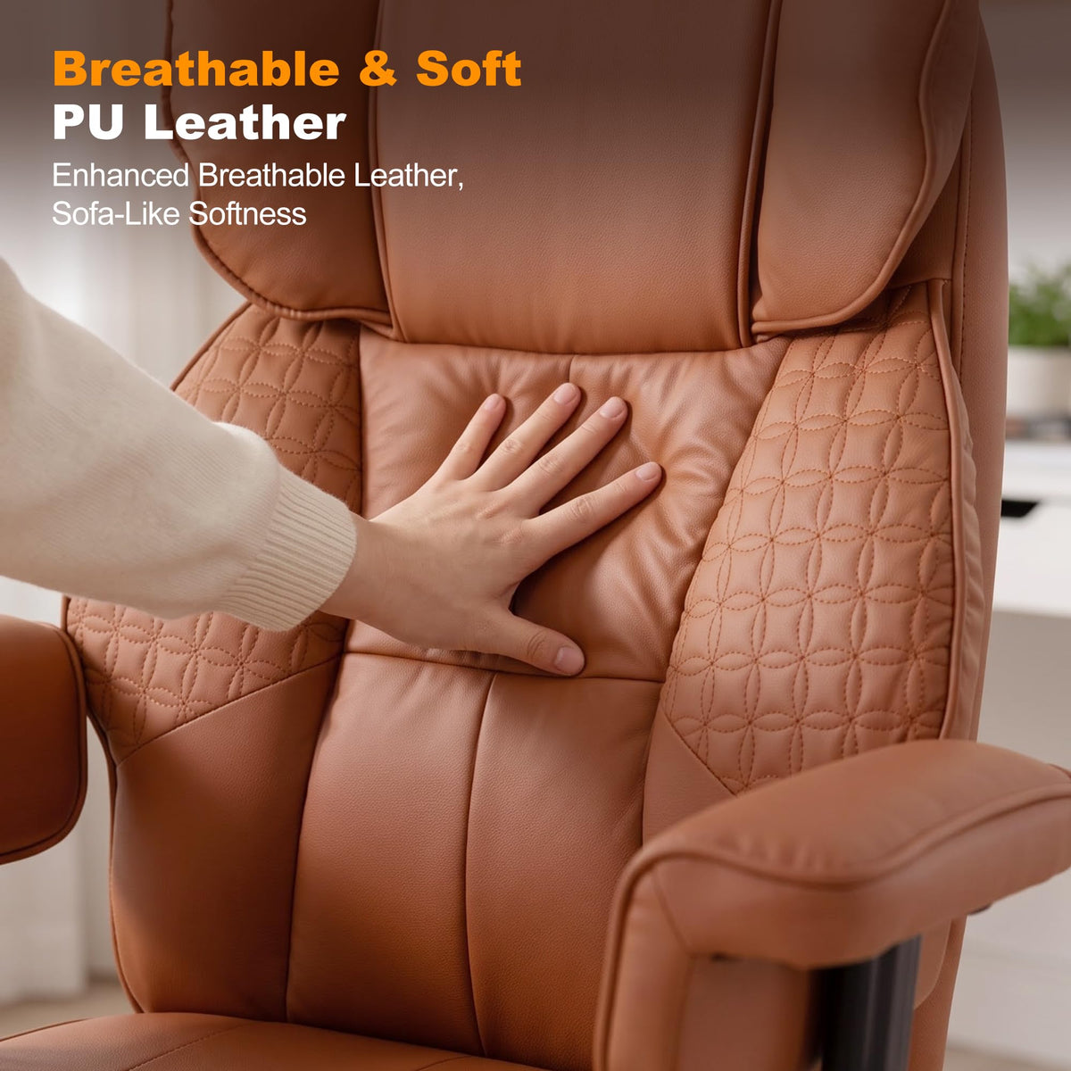 BOWTHY Kneading Massage Office Chair with Footrest,90-135°Reclining Office Chair,Ergonomic Computer Desk Chair,Gaming Chair with Lumbar Support,Leather Executive Chair with Adjustable Armrests,Brown