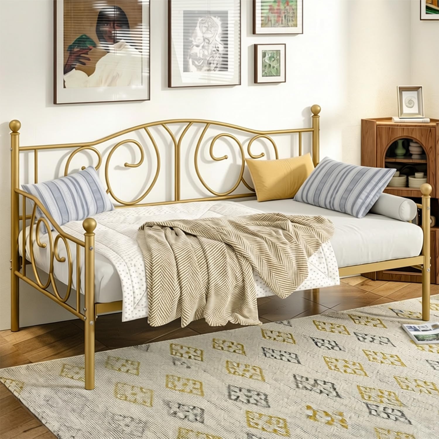Twin Daybed Frame with Metal Slats & Under-Bed Storage