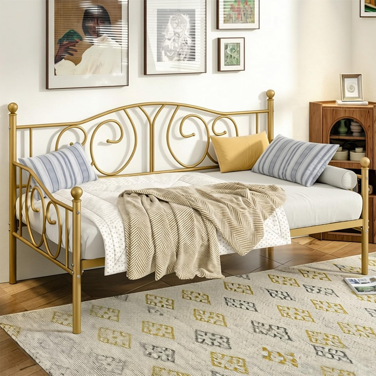VECELO Twin Daybed Frame with Metal Slats, Modern Platform Bed Sofa for Living Room Bedroom Guest Room, Under-Bed Storage Space,Heavy Duty/Easy Assembly