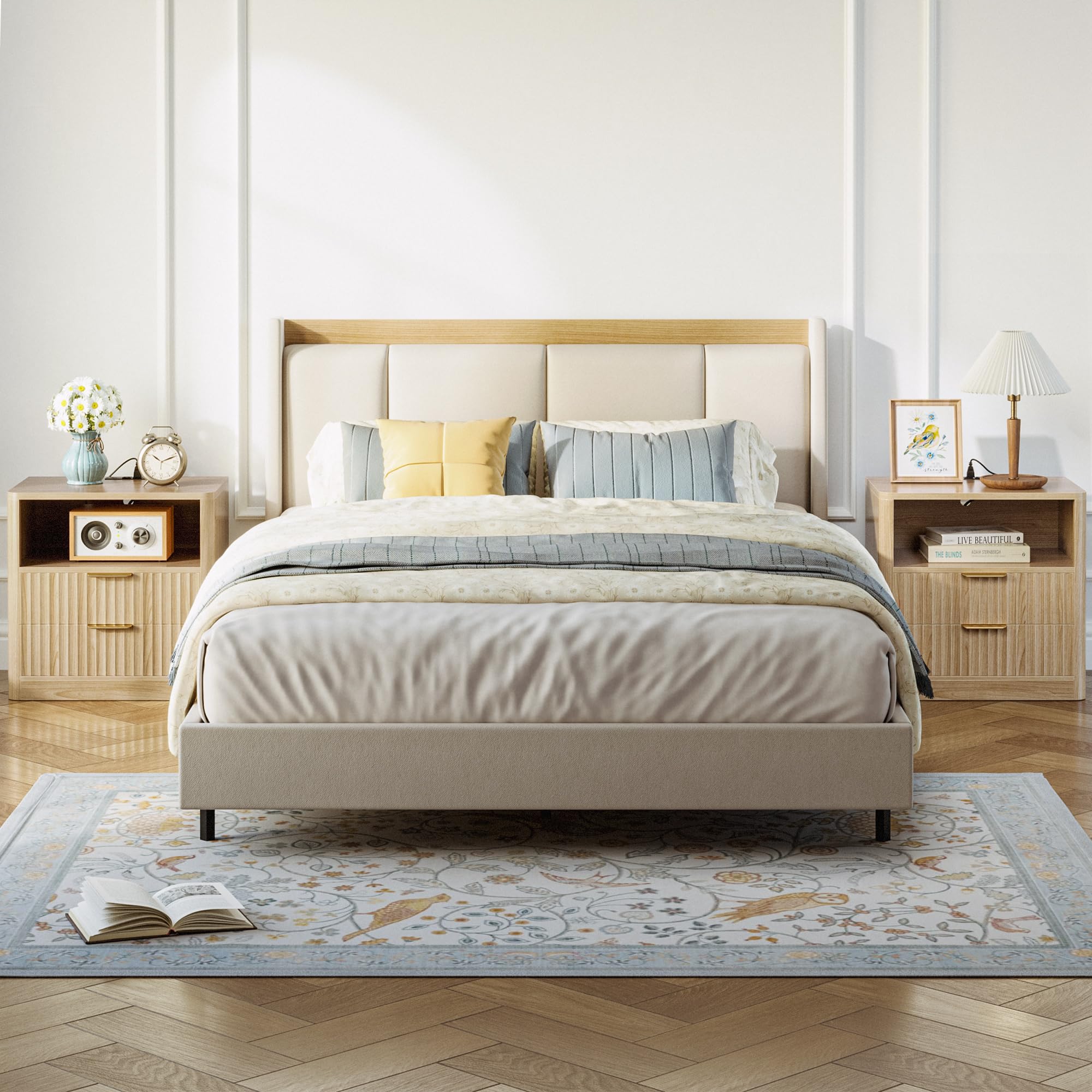 Fluted Nightstand Set of 2 with Charging Station