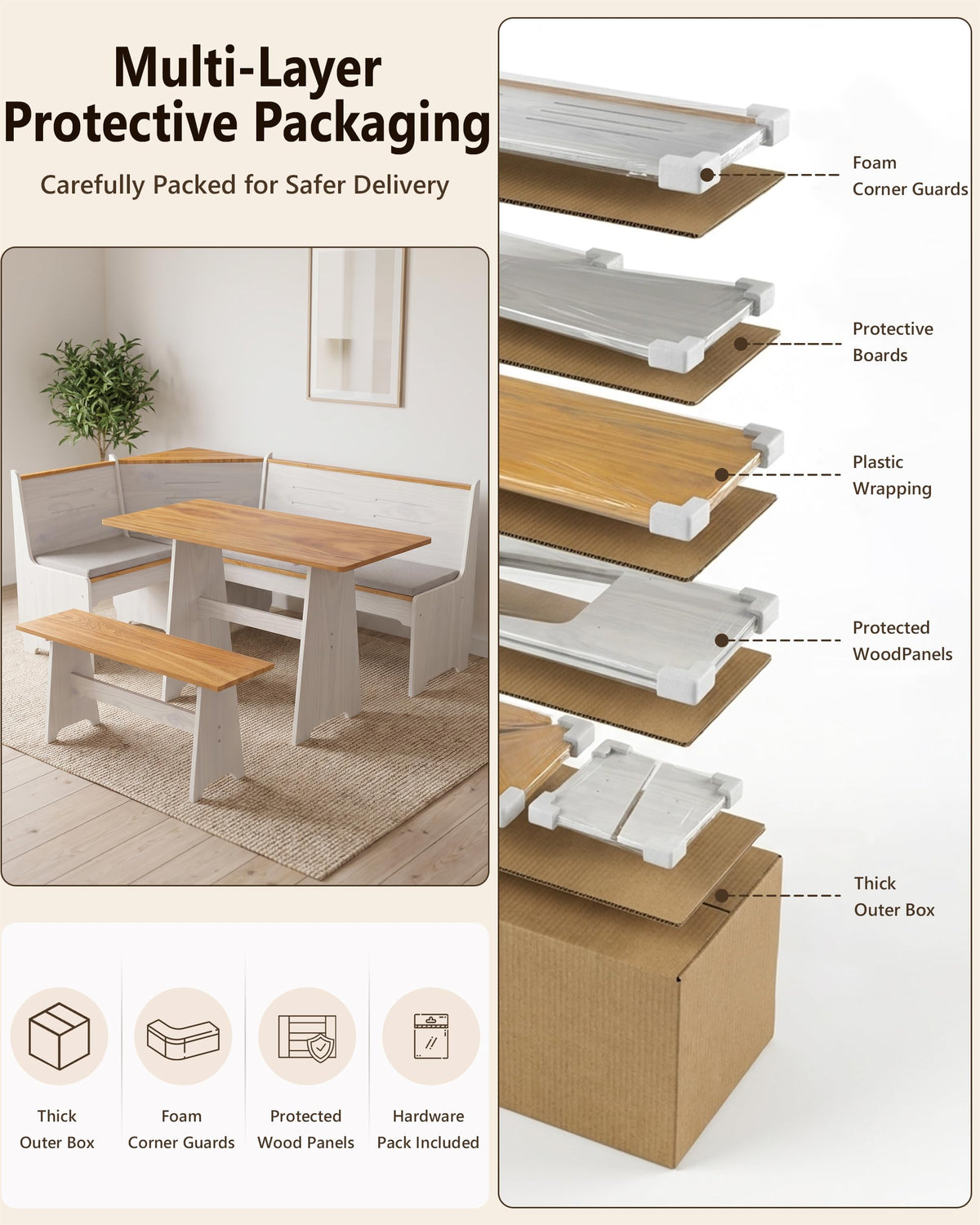 Kitchen Breakfast Nook Table Set - Corner Dining Table Set with Cushion