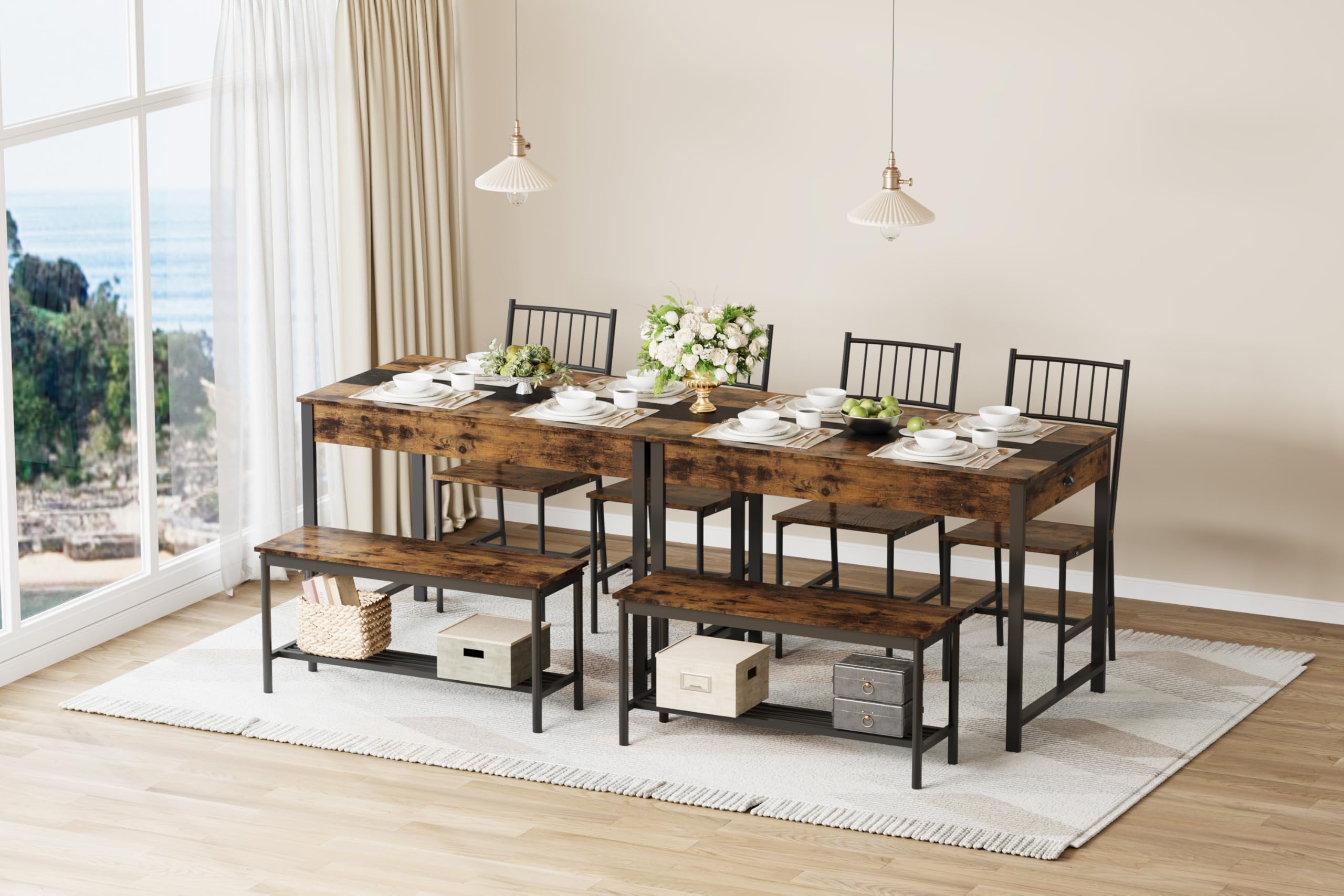 Space-Saving Dining Table Set for 4 with Bench