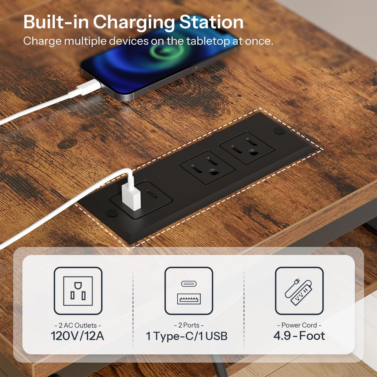2-Tier Bar Table with Charging Station