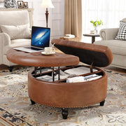 FiveWillowise 31.5 Inch Large Round Ottoman with Storage Circular,Brown
