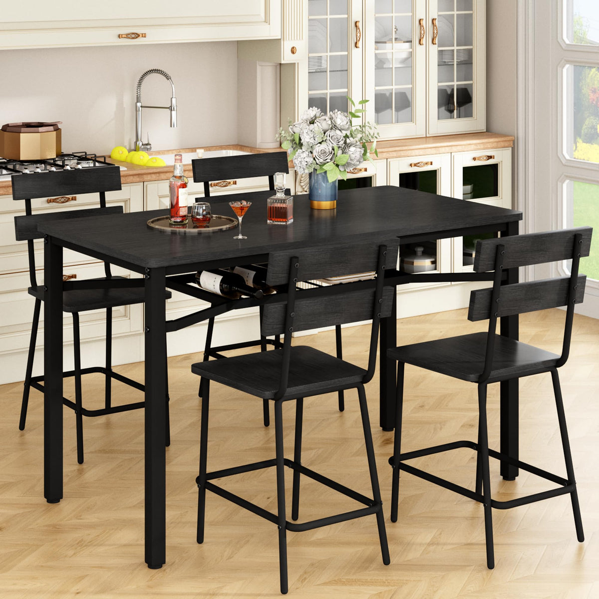 Hooseng 5-Piece Dining Table Set for 4, Counter Height Kitchen Table Chairs Set with Storage, Modern Small Dining Room Set, Space-Saving Dinette Set for Pub, Breakfast Nook, Apartment