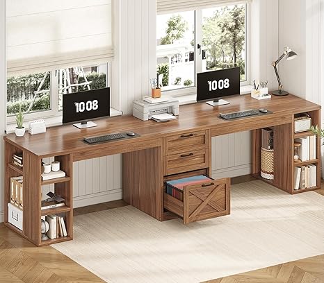 96.5" Two-Person Farmhouse Desk with Drawers & Storage